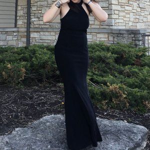 Halter-Top Long Black Prom Dress